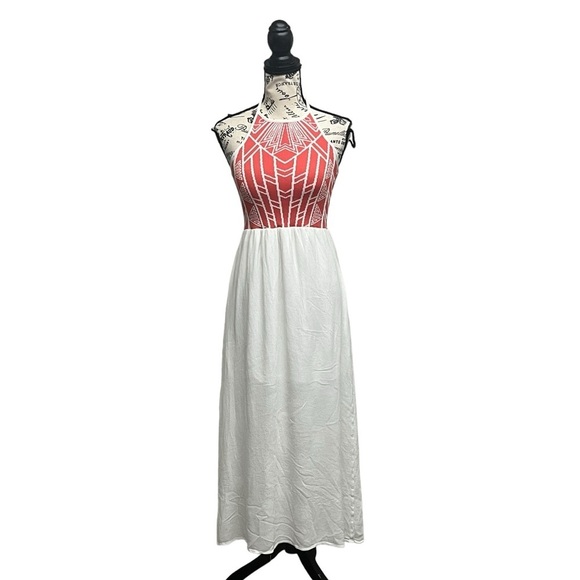 Jealous Tomato Geometric Crepe Halter Maxi Dress Boho Peasent Summer Beach S - Picture 3 of 10